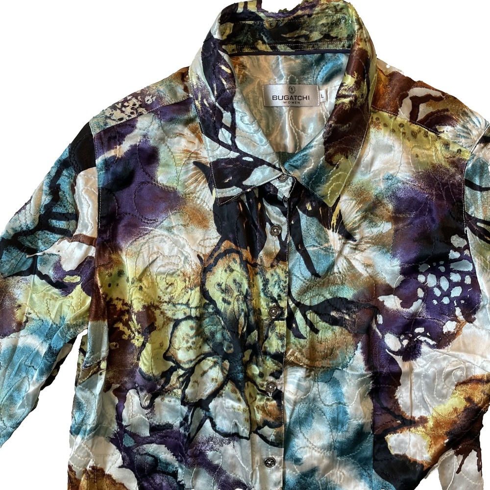 Bugatchi Womens Floral Print Buttoned Multi Colored Long Sleeve Shirt, L